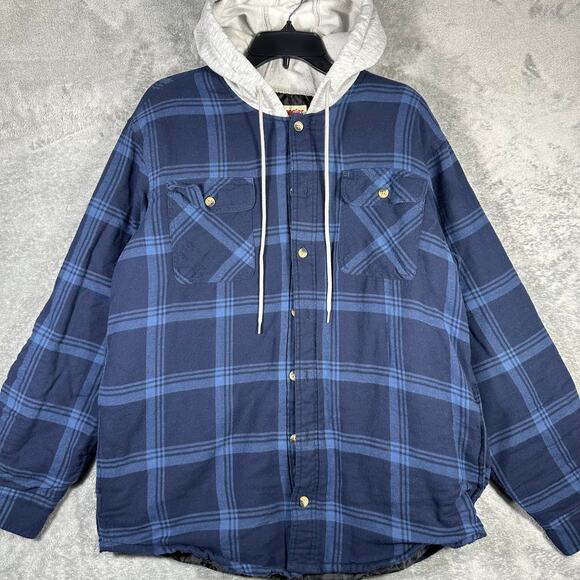 Wrangler Other - Wrangler Authentics Flannel Quilted Lined Men's Large Hooded Jacket Blue Plaid